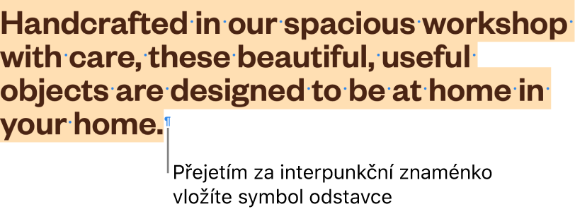 Označený odstavec; do výběru je zahrnutý i symbol odstavce na jeho konci