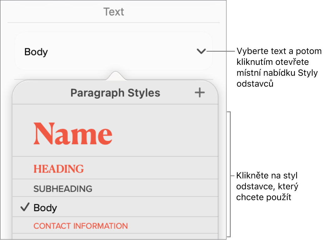 Nabídka Styly odstavců