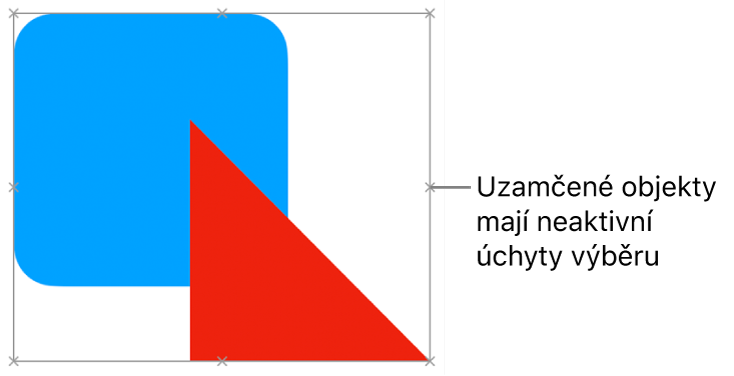 Uzamčené objekty s šedě zobrazenými úchyty výběru