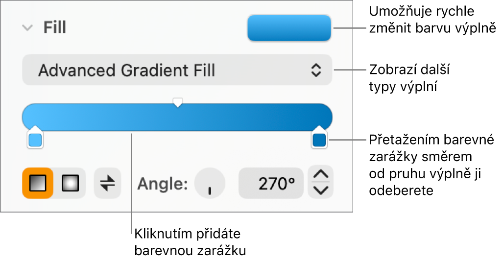 Ovládací prvky pro vyplnění objektů barvami