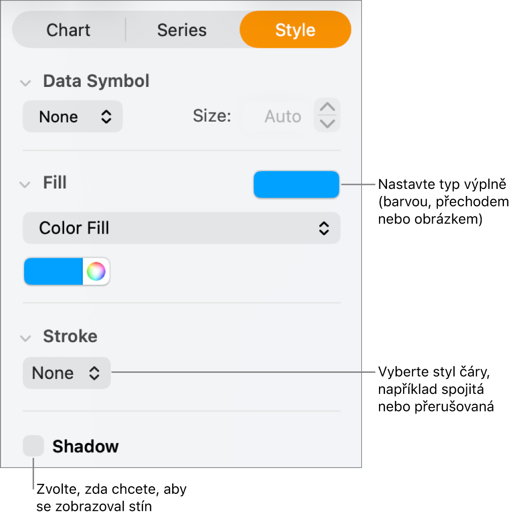 Ovládací prvky pro úpravu vzhledu datových řad