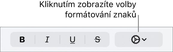 Místní nabídka Další textové volby napravo od tlačítek Tučné, Kurzíva, Podtržení a Přeškrtnutí