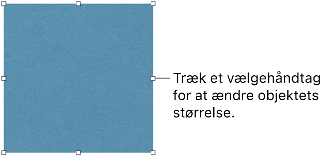 Et objekt med hvide kvadrater på rammen til ændring af objektets størrelse.