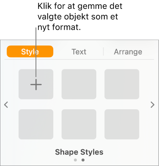 Fanen Format i indholdsoversigten Format med knappen Opret format i øverste venstre hjørne og fem tomme formateksempler.