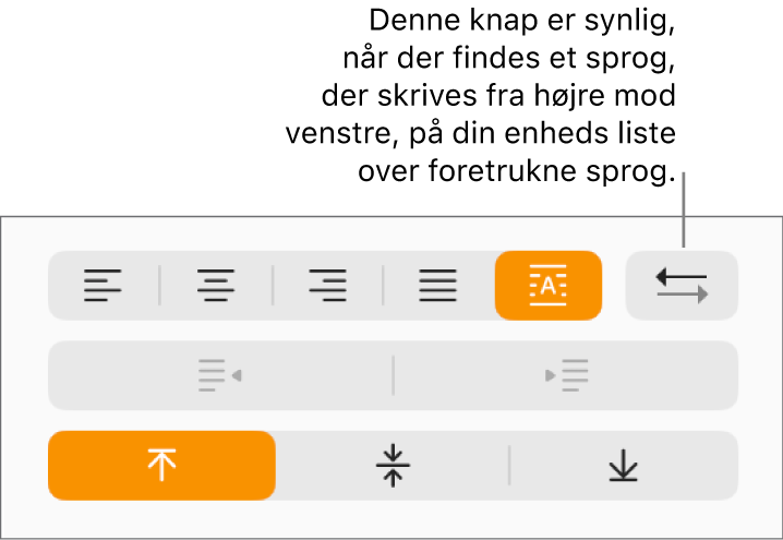 Knappen Afsnitsretning ved siden af knapperne til afsnitsjustering.