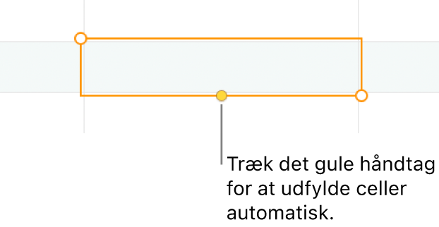 En valgt celle med et gult håndtag, som du kan trække for at udfylde celler automatisk.