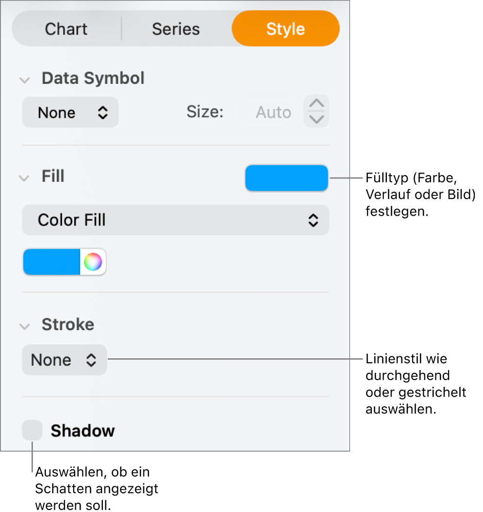 Steuerelemente zum Ändern des Aussehens von Datenreihen