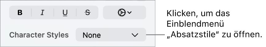 Das Einblendmenü „Zeichenstile“