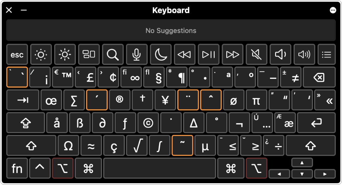 Die Tastaturübersicht ist geöffnet und zeigt die hervorgehobenen Tottasten.