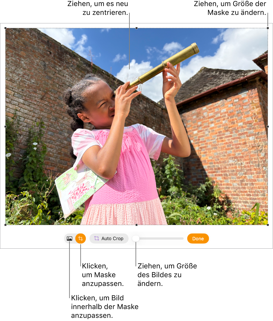 Maskierungssteuerelemente über einem Foto