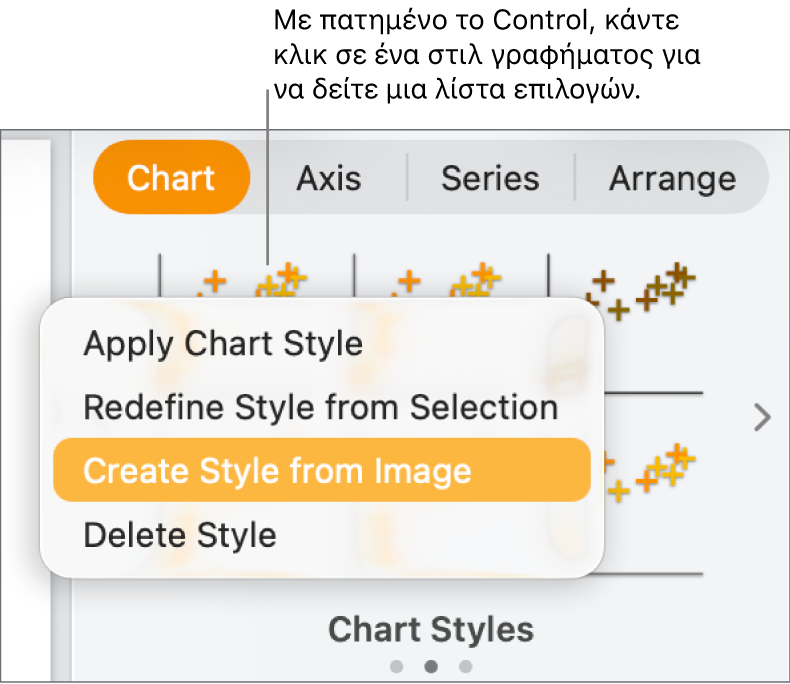 Το μενού συντόμευσης στιλ γραφήματος.