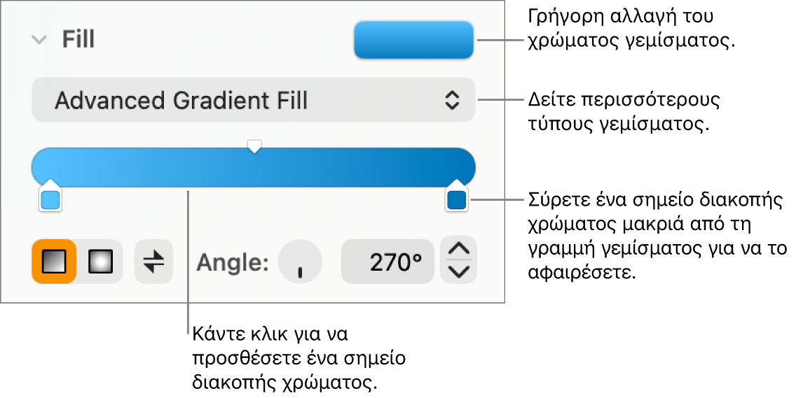 Στοιχεία ελέγχου για το γέμισμα αντικειμένων με χρώματα.