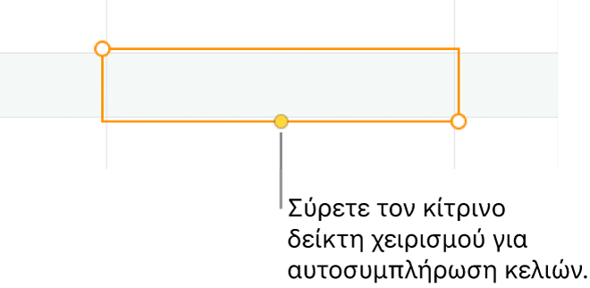 Ένα επιλεγμένο κελί με μια κίτρινη λαβή που μπορείτε να σύρετε για αυτοσυμπλήρωση κελιών.