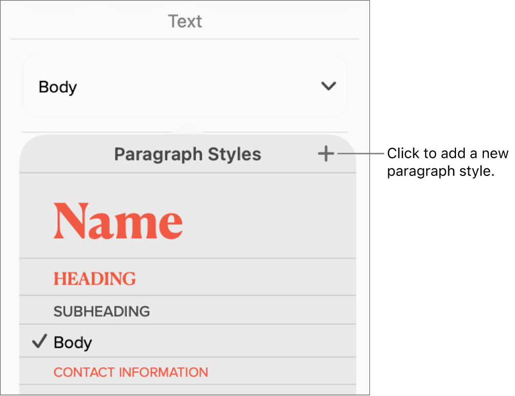 The Paragraph Styles menu with a call-out to the New Style button.