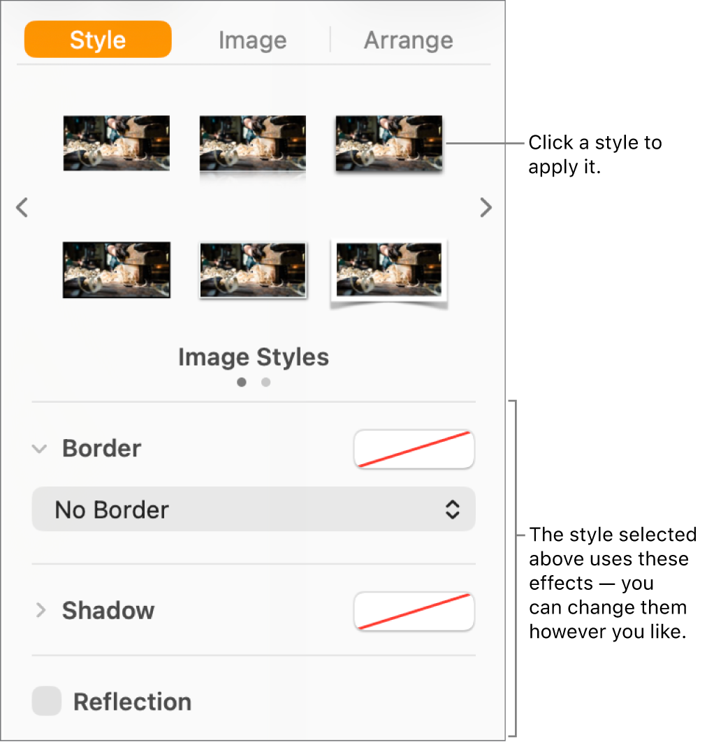 The Style tab of the Format sidebar showing object style options.