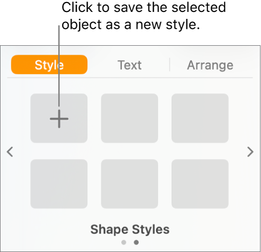 The Style tab of the Format sidebar, with the Create Style button in the upper-left corner and five empty style placeholders.
