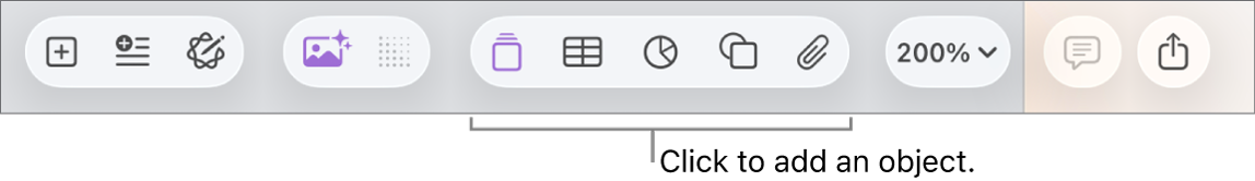 The toolbar with buttons for adding tables, graphs, text, shapes and media.