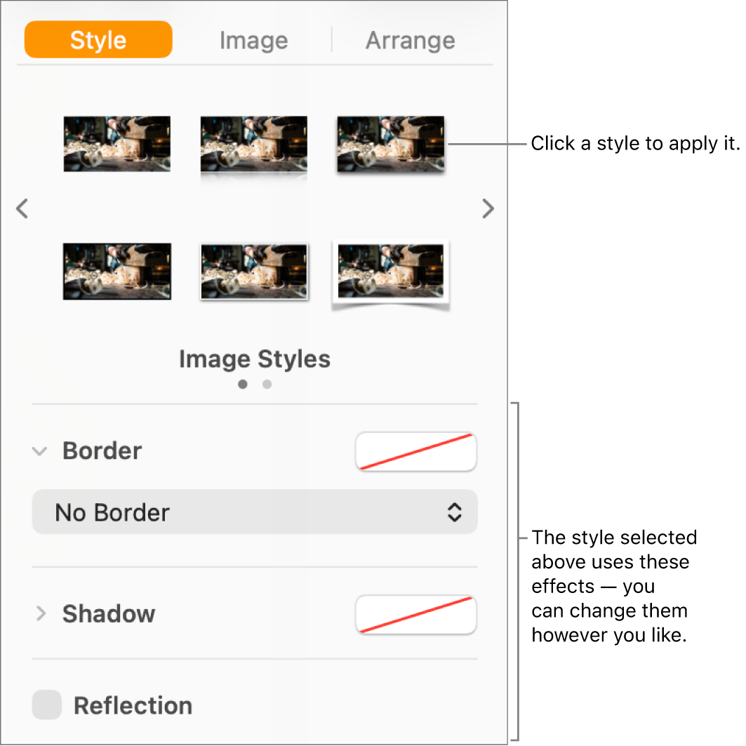 The Style tab of the Format sidebar showing object style options.