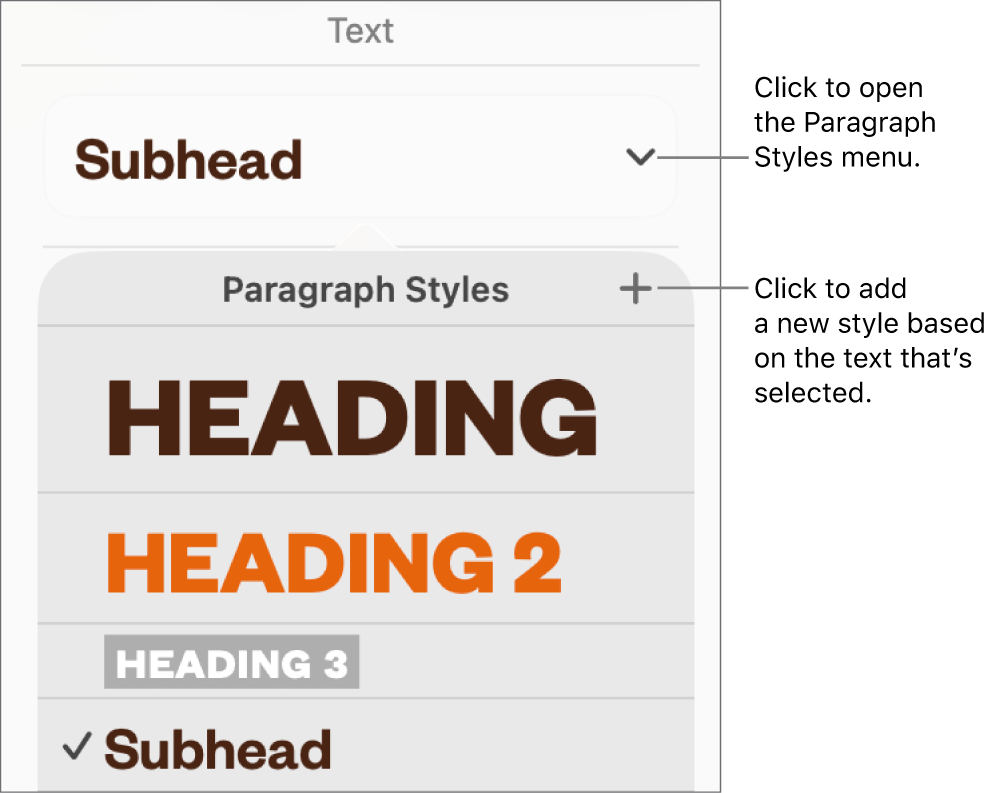 The Paragraph Styles menu, showing controls to add or change a style.