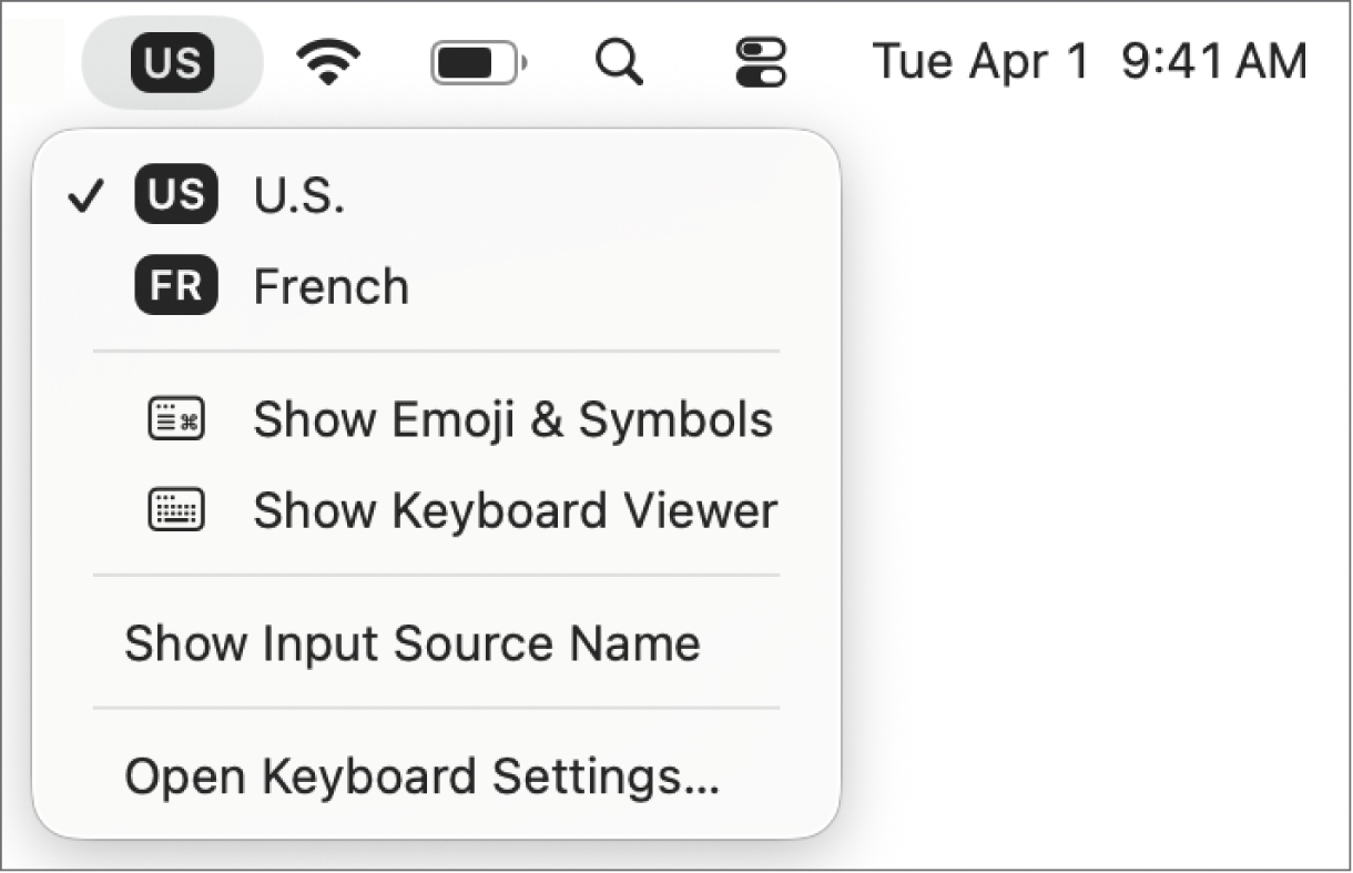 The Input menu in the upper-right corner of the menu bar.