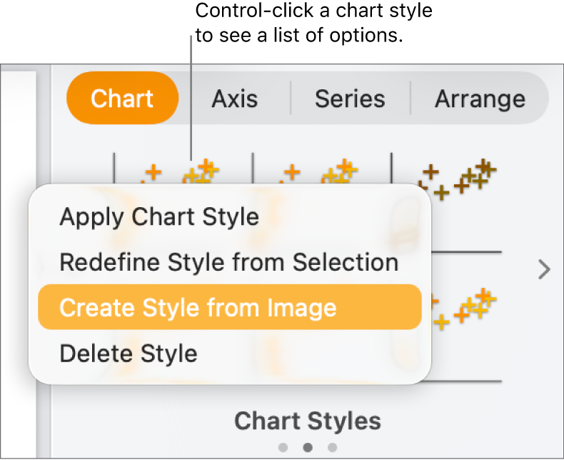 The chart style shortcut menu.