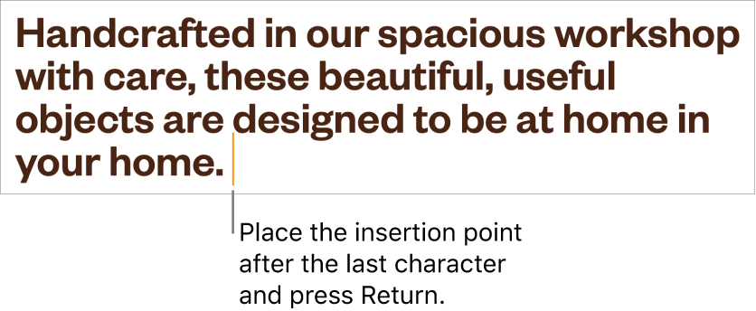The insertion point placed after the full stop in the last sentence of a paragraph.