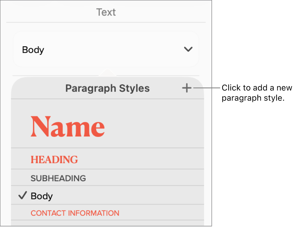 The Paragraph Styles menu with a callout to the New Style button.