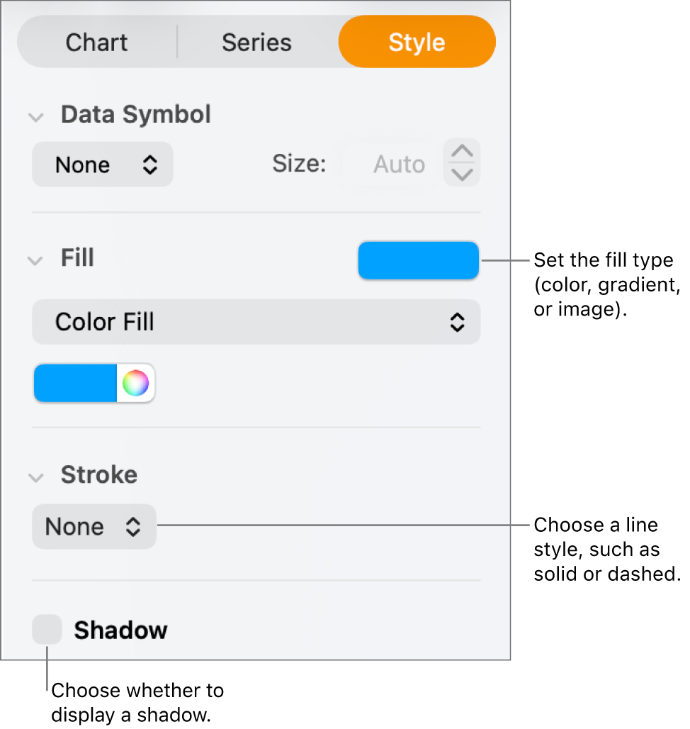 Controls for changing the appearance of data series.
