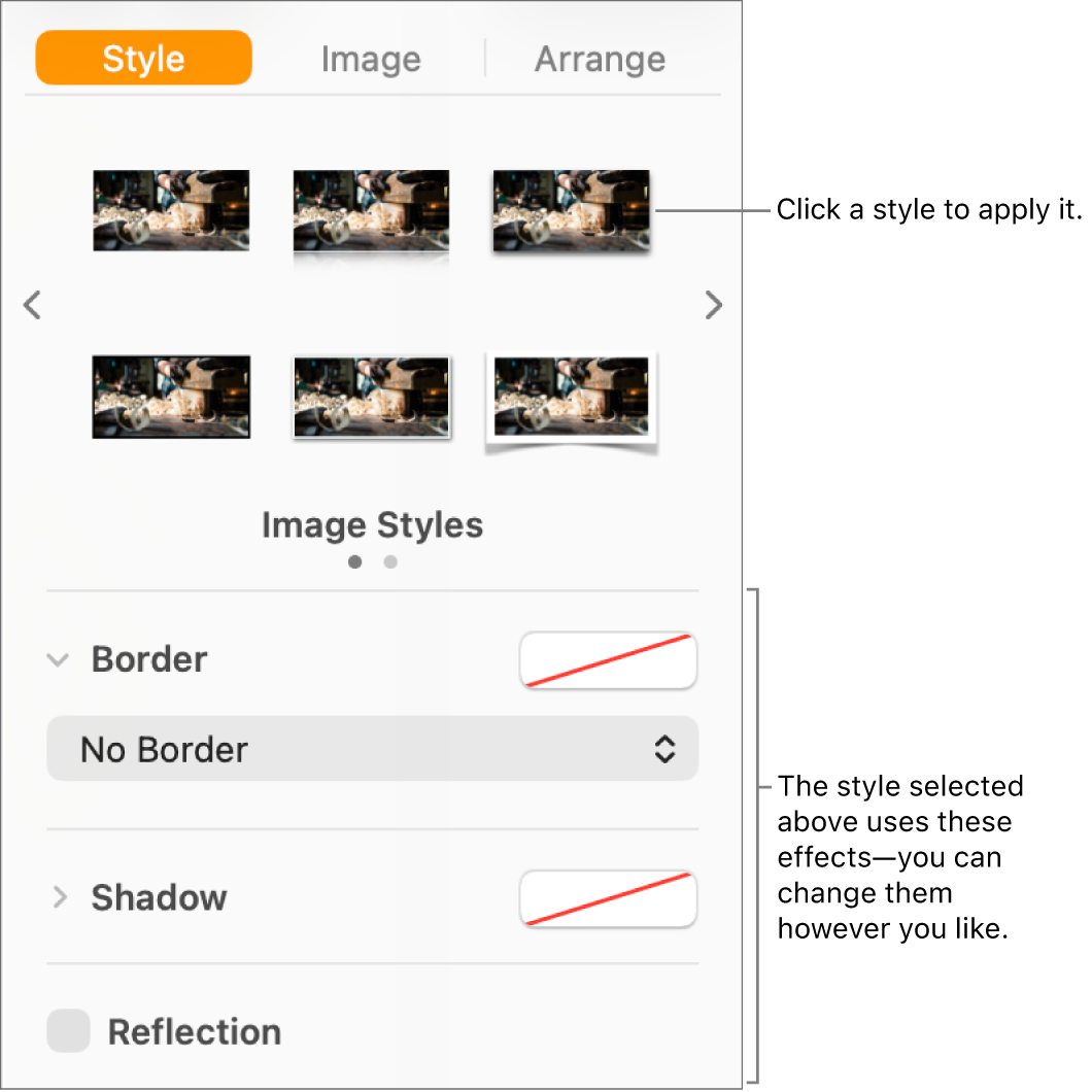 The Style tab of the Format sidebar showing object style options.