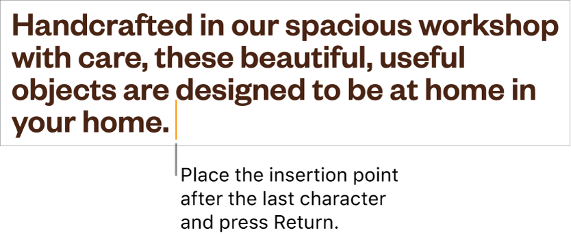 The insertion point placed after the period in the last sentence of a paragraph.