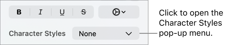 The Character Styles pop-up menu below controls for changing the text style and color.