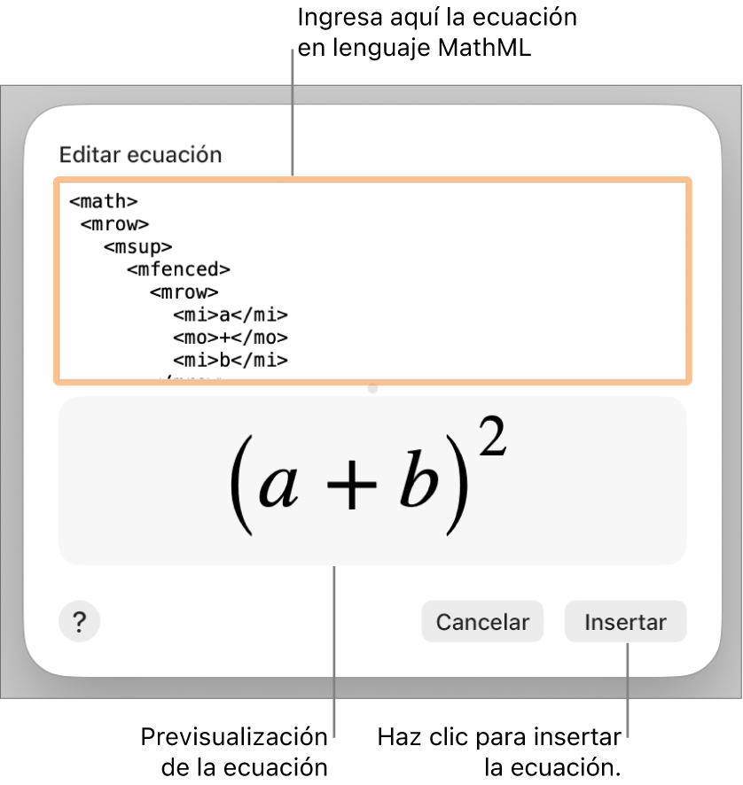 La ecuación de la pendiente de una recta en el campo Editar ecuación y la vista previa de la fórmula a continuación.