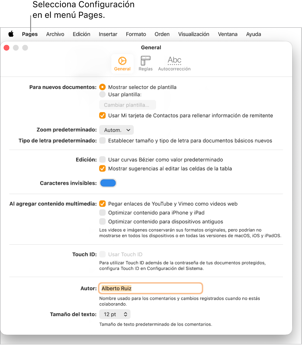 El panel de Configuración de Pages abierto en la pestaña General.
