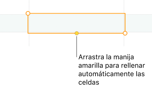 Una celda seleccionada con una manija amarilla que puedes arrastrar para autorrellenar celdas.