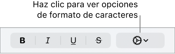 El menú desplegable Opciones avanzadas a la derecha de los botones Negritas, Cursivas, Subrayado y Tachado.