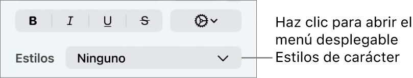 El menú desplegable Estilos de carácter.