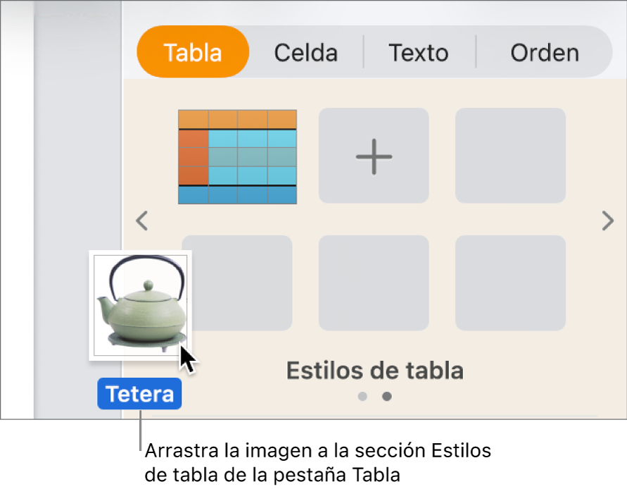 Se arrastra una imagen hasta el panel de estilos de tabla para crear un nuevo estilo.