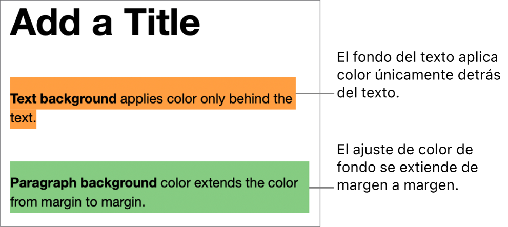 Un párrafo con color únicamente detrás del texto y un segundo párrafo con color por detrás que se extiende de margen a margen en un bloque.