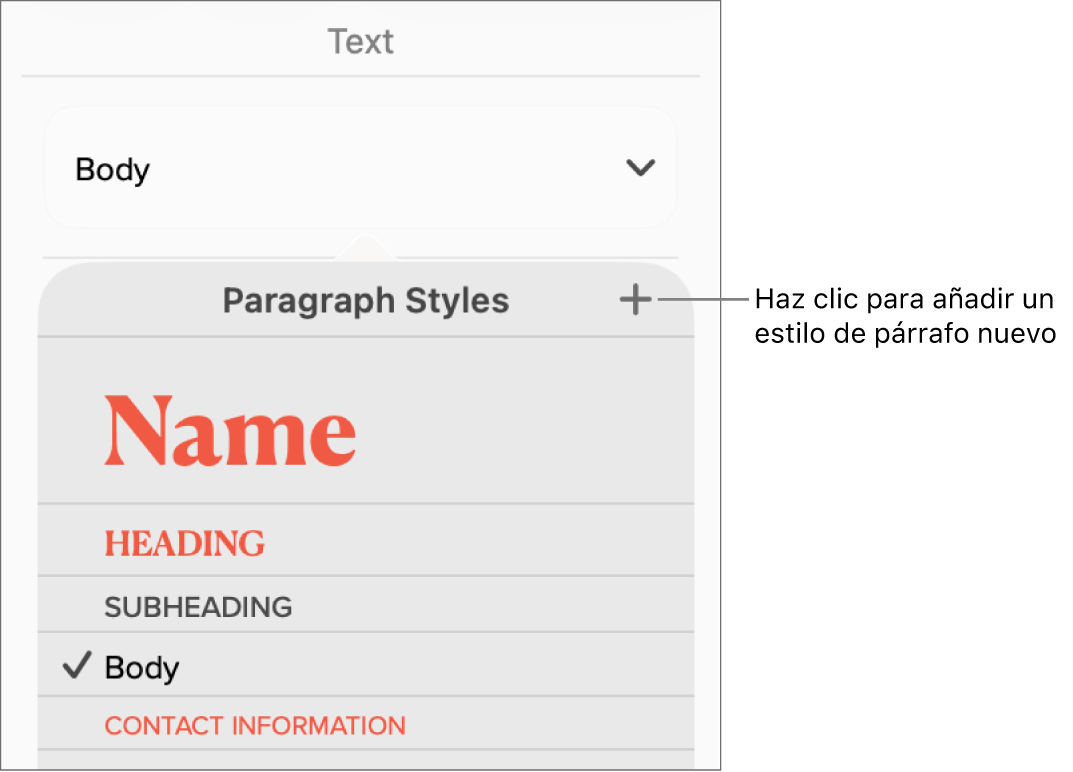 El menú “Estilos de párrafo” con una llamada al botón “Nuevo estilo”