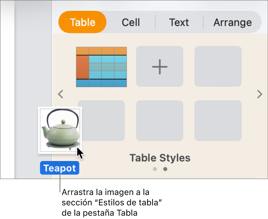 Arrastrar una imagen hasta el panel de estilos de tabla para crear un nuevo estilo.
