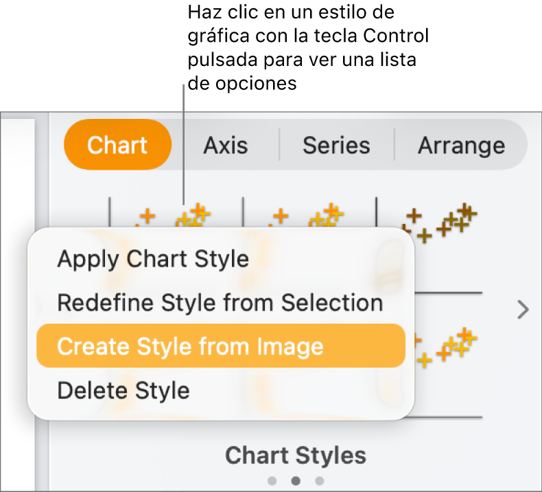 El menú de función rápida de estilo de gráfica.