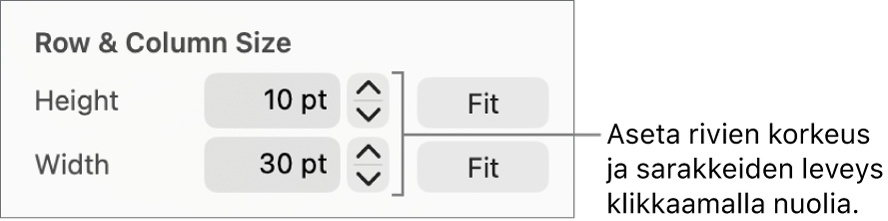 Säätimet rivi- tai sarakekoon asettamiseen täsmällisesti.