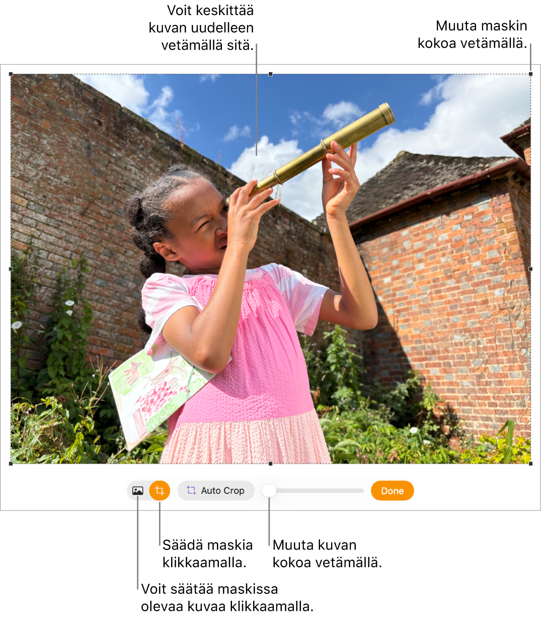 Maskin säätimet kuvan päällä.