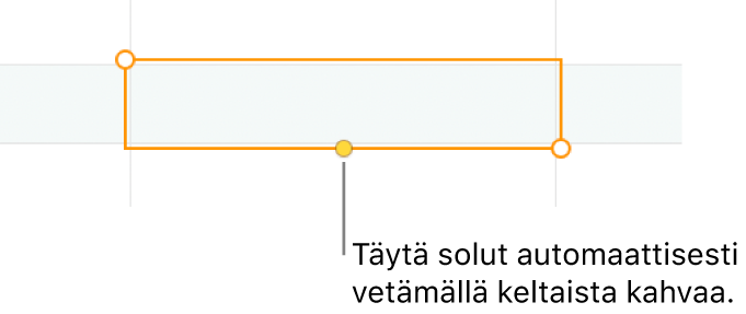 Valittu solu ja keltainen kahva, jota vetämällä voidaan täyttää soluja automaattisesti.