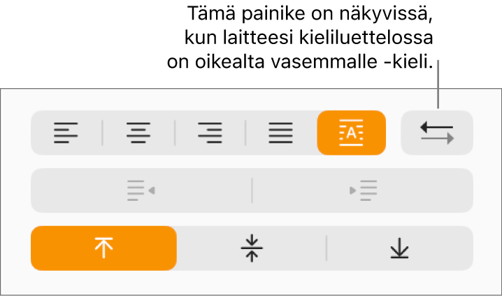 Kappaleen suunta -painike kappaleen kohdistuspainikkeiden vieressä.