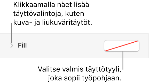 Täyttövärin valinnan säätimet.