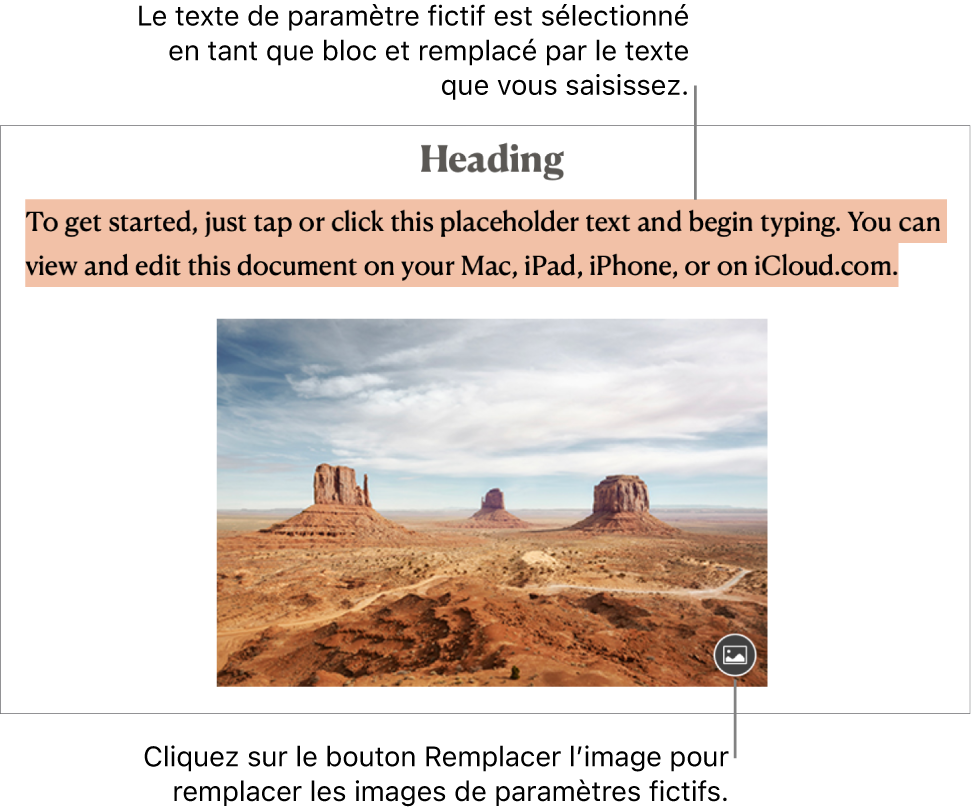 Texte et images de paramètre fictif.