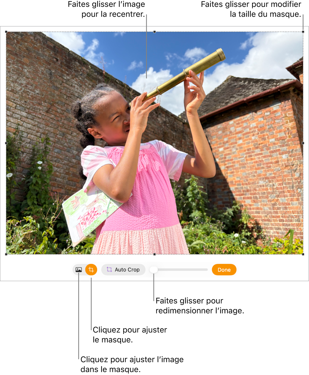 Commandes de masque sur une photo.