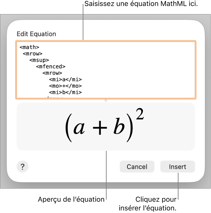 Équation de la pente d’une droite dans le champ Modifier l’équation et aperçu de la formule en dessous.
