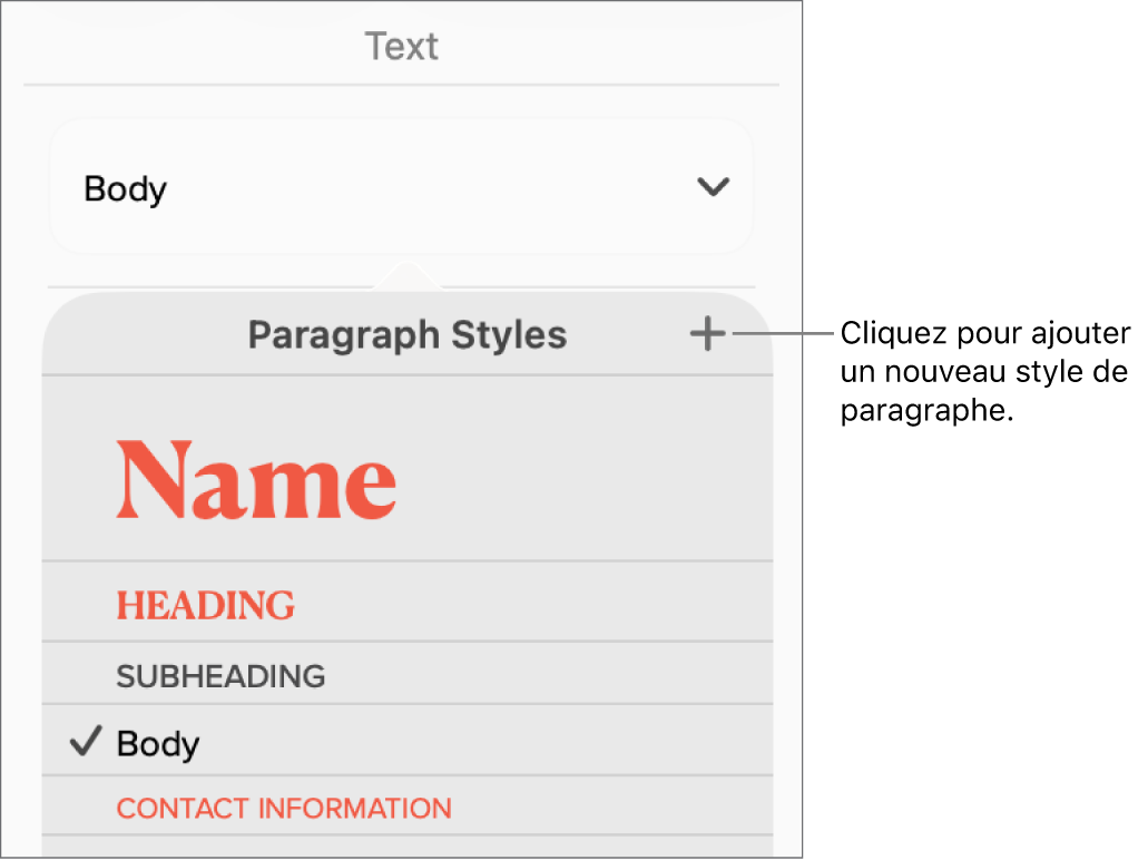Le menu Styles de paragraphe avec le bouton Nouveau style accompagné d’une légende.